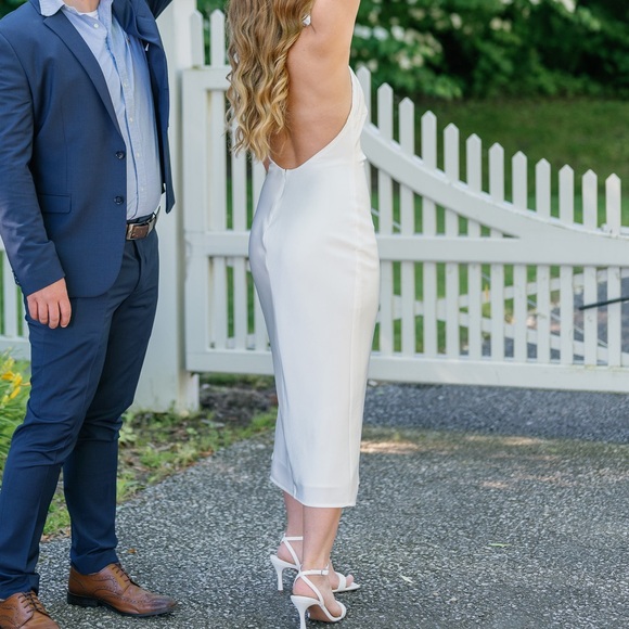 Lulus Beyond Classy White Satin Halter Midi Dress - Picture 4 of 4